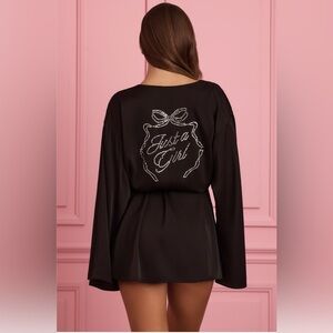 Oh Polly Reina Satin Robe Bling Black Super Sexy